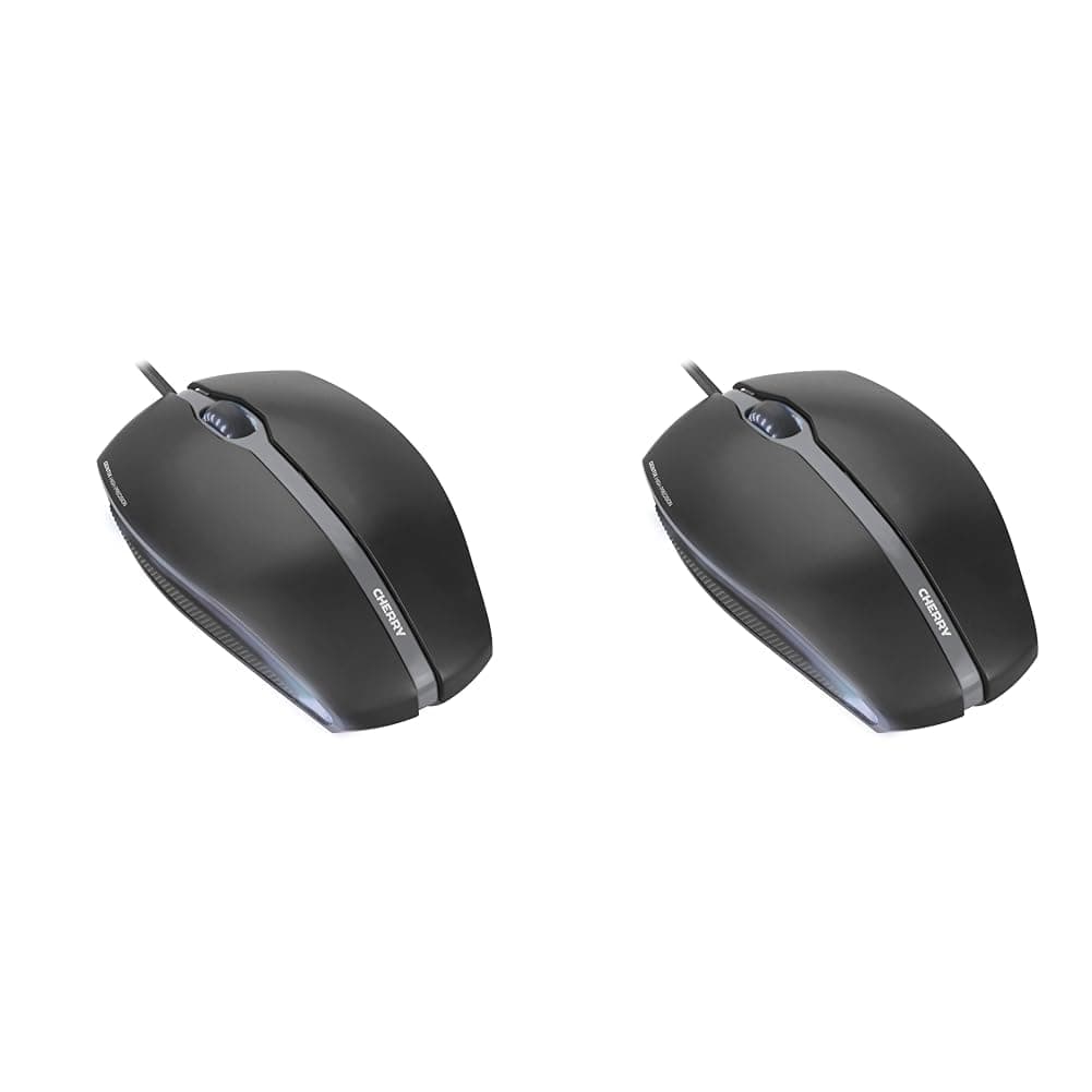 CHERRY GENTIX Corded Optical Illuminated Mouse, kabelgebundene Maus mit 3 Tasten und optischem 1000 DPI Sensor, geeignet für Rechts- und Linkshänder, Blaue Beleuchtung, schwarz (Packung mit 2)