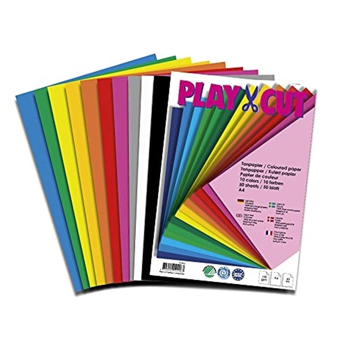 PLAY-CUT Tonpapier A4 (130g/m2) | 50 Bogen Din A4 Papier zum Basteln Drucken | Dickes Bedruckbares Bastelpapier Set und Druckerpapier A4 | Premium Tonzeichenpapier & Craft Paper