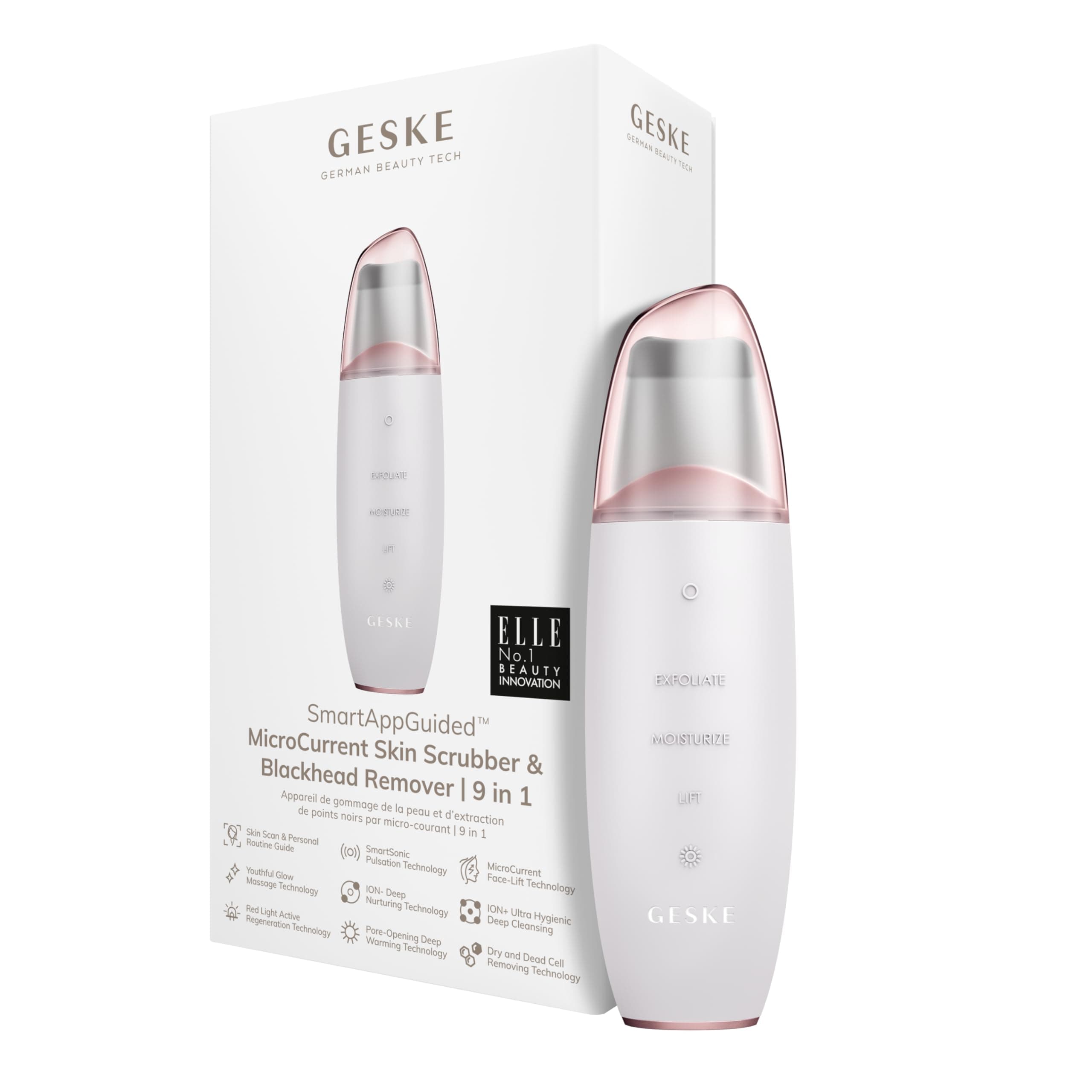 GESKE | SmartAppGuided™ MicroCurrent Skin Scrubber & Blackhead Remover | 9 in 1 | Skincare Tools | Face Cleaning | Anti Aging und Reinigung | Professionelle Gesichtsstraffung | Mitesserentferner
